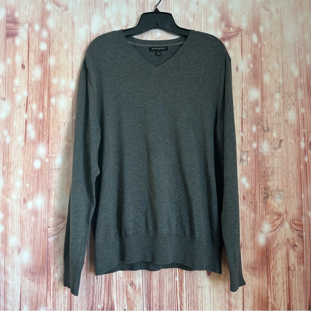 Banana Republic Factory Gray Cotton V Neck Pullover Sweater Size L